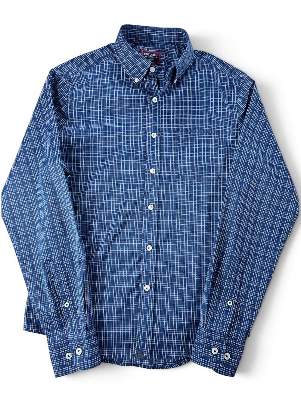 UNTUCKit Men's Navy and White Plaid Button-Down Shirt